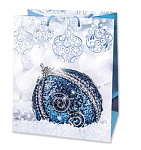  Пакет подарочный бумажный новогодний 18х23х10 М синий шар со стразами